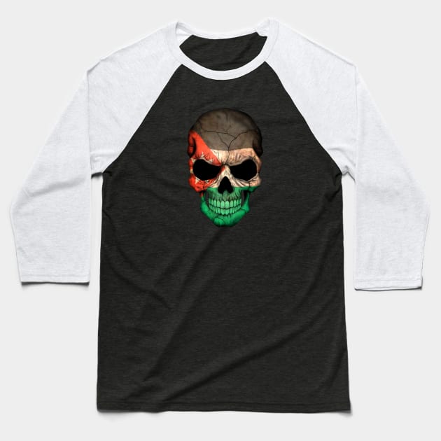 Jordanian Flag Skull Baseball T-Shirt by jeffbartels